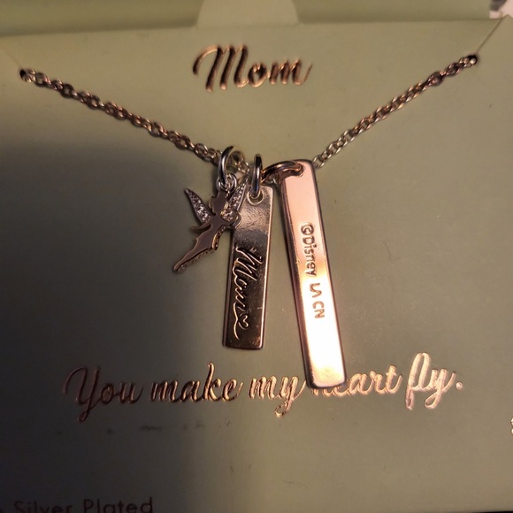 Disney Silver Necklace with Tinkerbell and Engraved Mom Charms - Picture 1 of 3